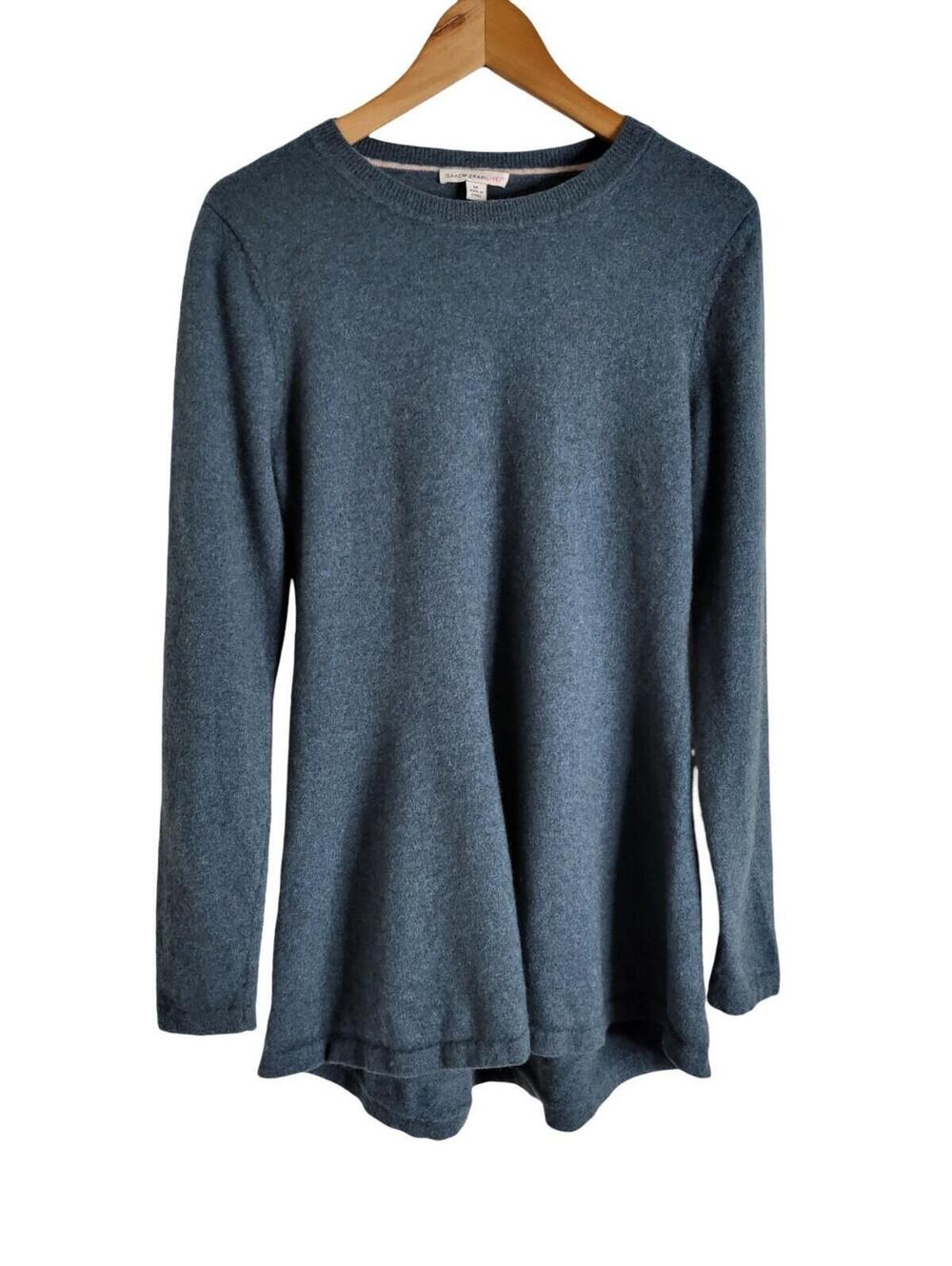 Isaac Mizrahi Bluish Gray 100% Cashmere Pullover Sweater Long Sleeve Peplum M